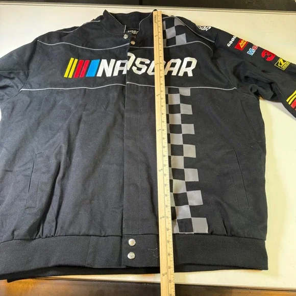 JH Design NASCAR Jacket Racing Checkered Full Snap Front Mens